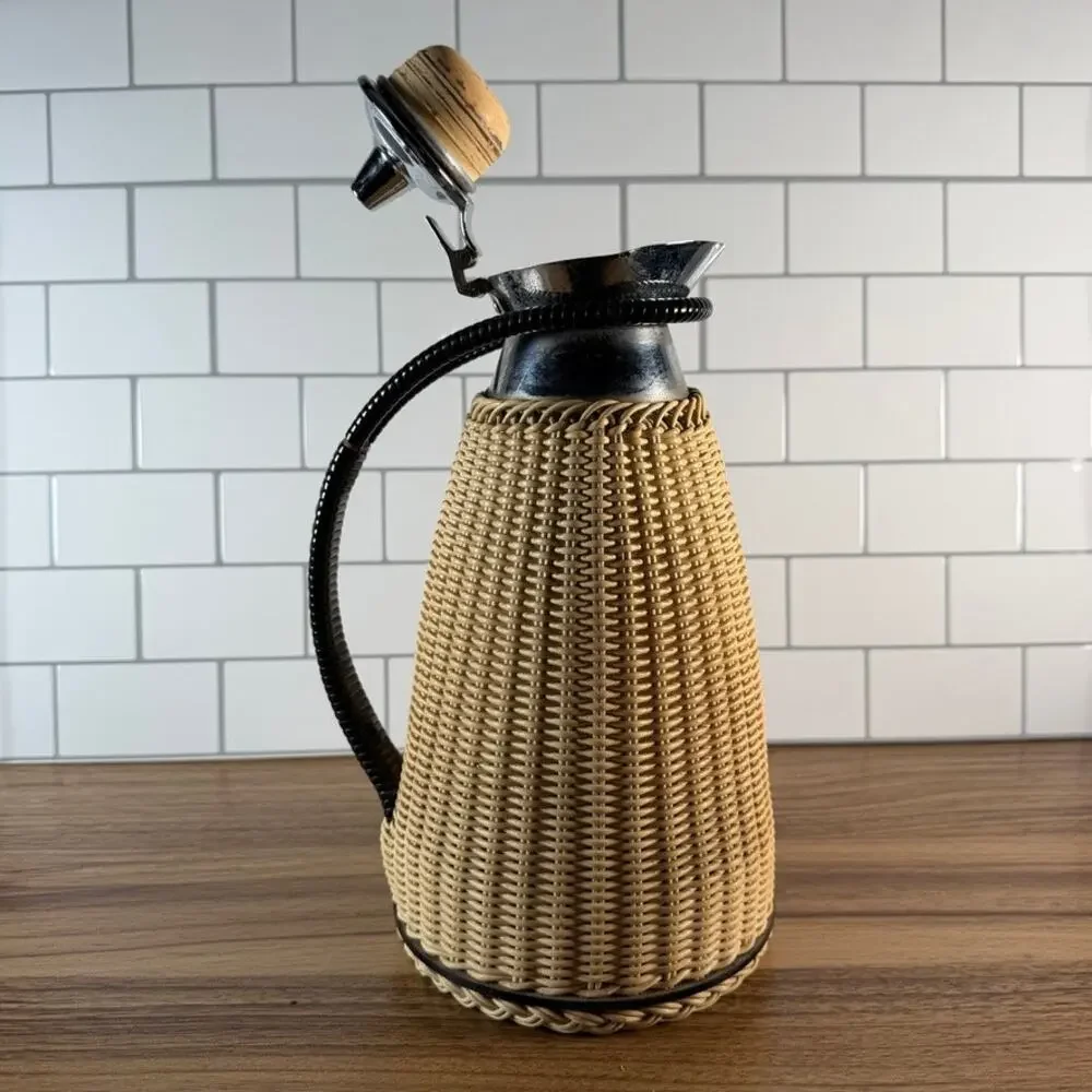 Vintage Alfi Wicker Rattan Thermal Carafe - Mid Century Modern German